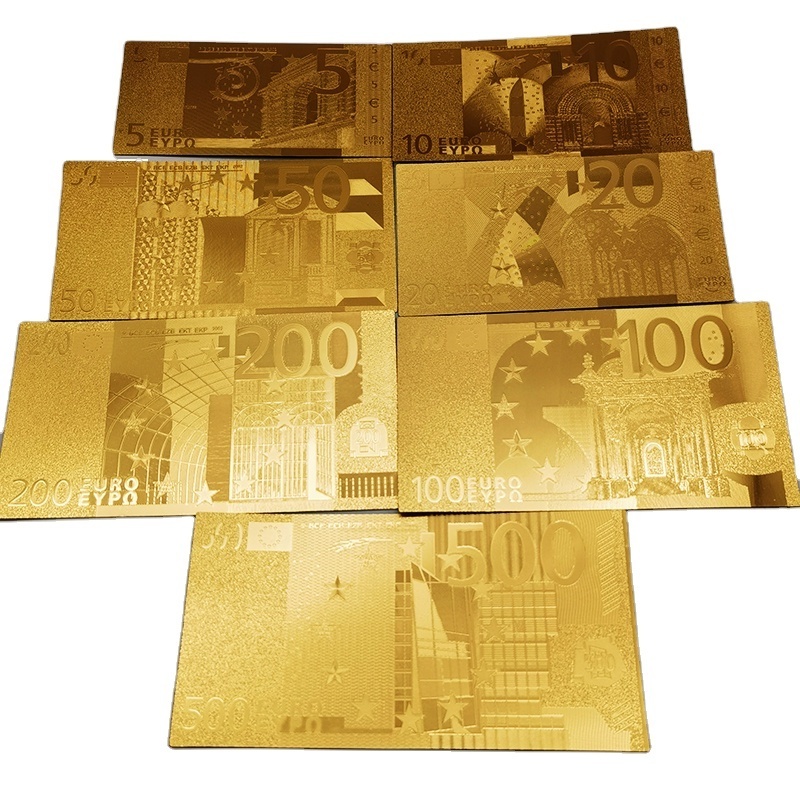 Custom currency euro gold foil banknote plastic belt color printing 24k gold foil banknote  euro bank note office display