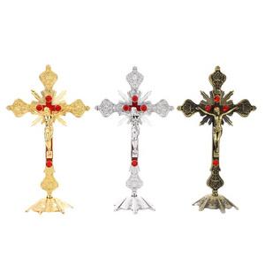 Catholic Church Decoration Religious Metal Cross Large Stand Crucifix With Base