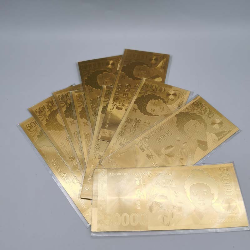 Custom gold foil collection banknote 500000 dollar gold foil banknotes South Korean Won