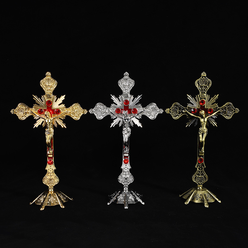 Catholic Church Decoration Religious Metal Cross Large Stand Crucifix With Base