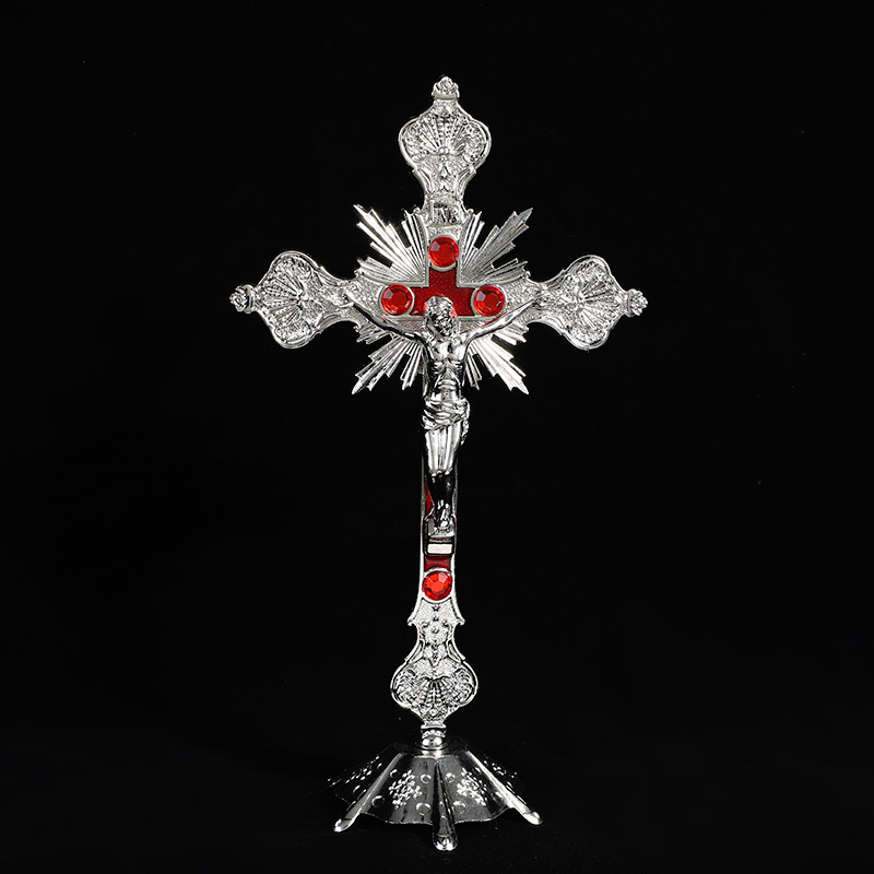 Catholic Church Decoration Religious Metal Cross Large Stand Crucifix With Base