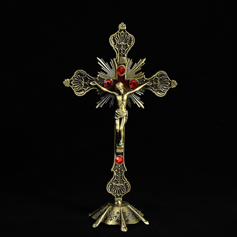 Catholic Church Decoration Religious Metal Cross Large Stand Crucifix With Base