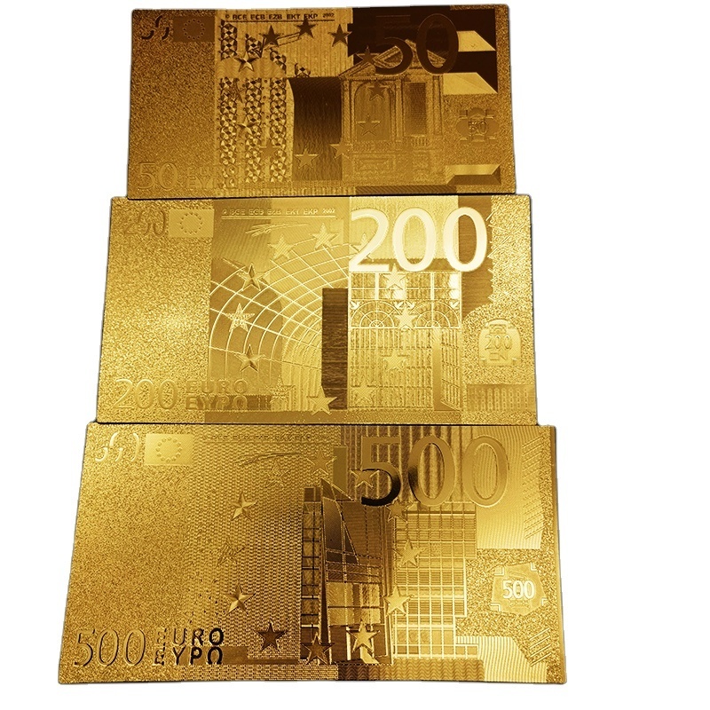 Custom currency euro gold foil banknote plastic belt color printing 24k gold foil banknote  euro bank note office display