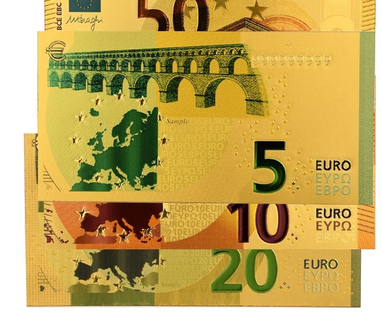 Banknotes 24k Gold Plated euro Commemorative Notes euro Bills Decoration Antique Plated Gold Souvenir 5 10 20 50 100 200 euro