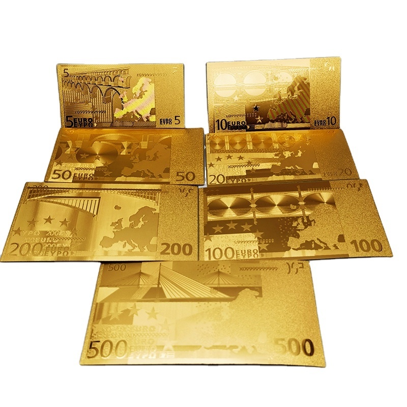 Custom currency euro gold foil banknote plastic belt color printing 24k gold foil banknote  euro bank note office display