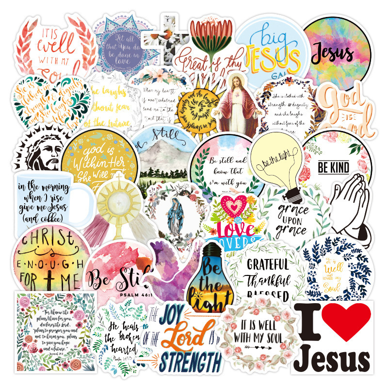 50pcs/bag High Quality Christianity Jesus Sticker Bottle Laptop Fashion Waterproof Christian Jesus Stickers Die Cut Sticker