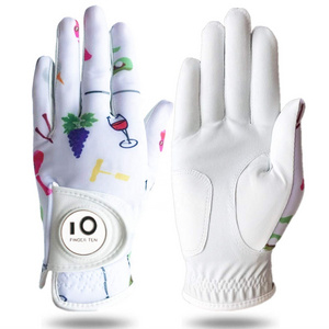 OEM Custom Golf Gloves With Ball Marker Soft Leather All Weather Grip Non Slip Breathable Glove for Women Ladies Girls