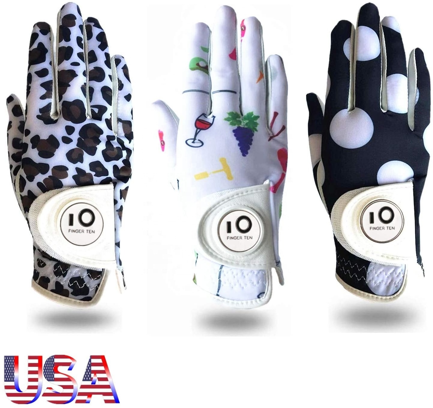 OEM Custom Golf Gloves With Ball Marker Soft Leather All Weather Grip Non Slip Breathable Glove for Women Ladies Girls