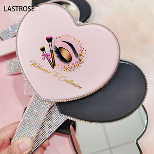 Lastrose Wholesale White Black Pink Private Label Mirror with Rhinestone Handheld Mirror Square Small Makeup Mirrors With Handle