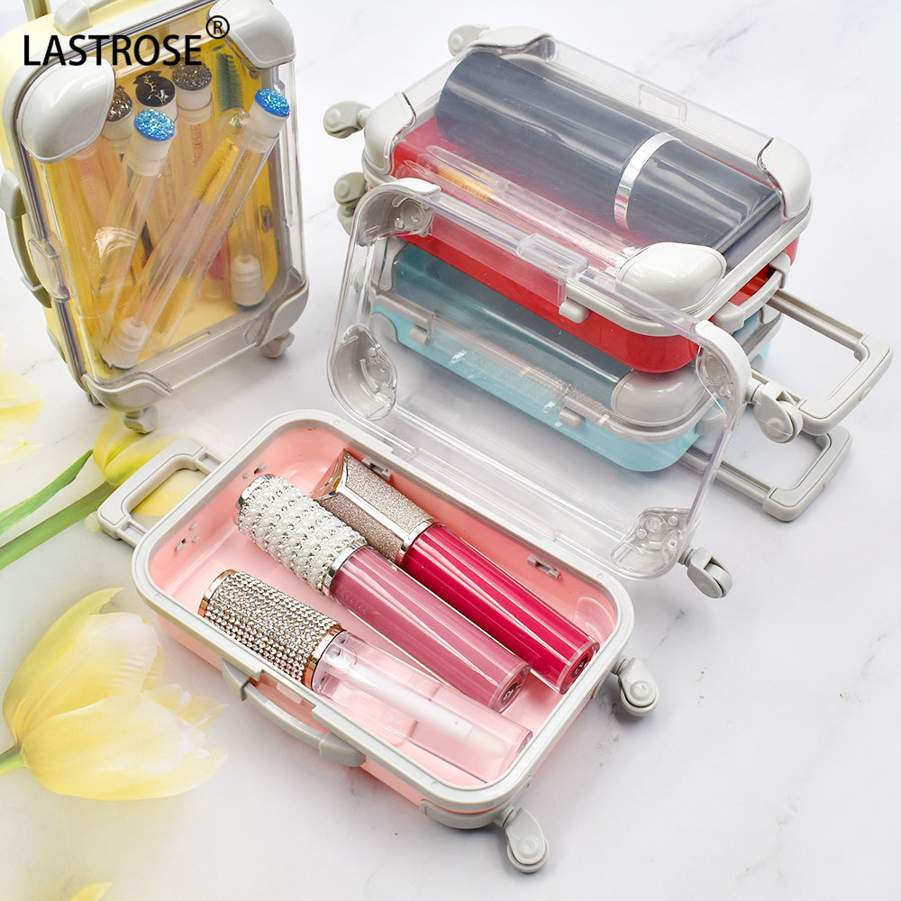 Luxury mini suitcase luggage eyelash packaging box plastic mini suitcase  for lipgloss empty lash case with OEM logo