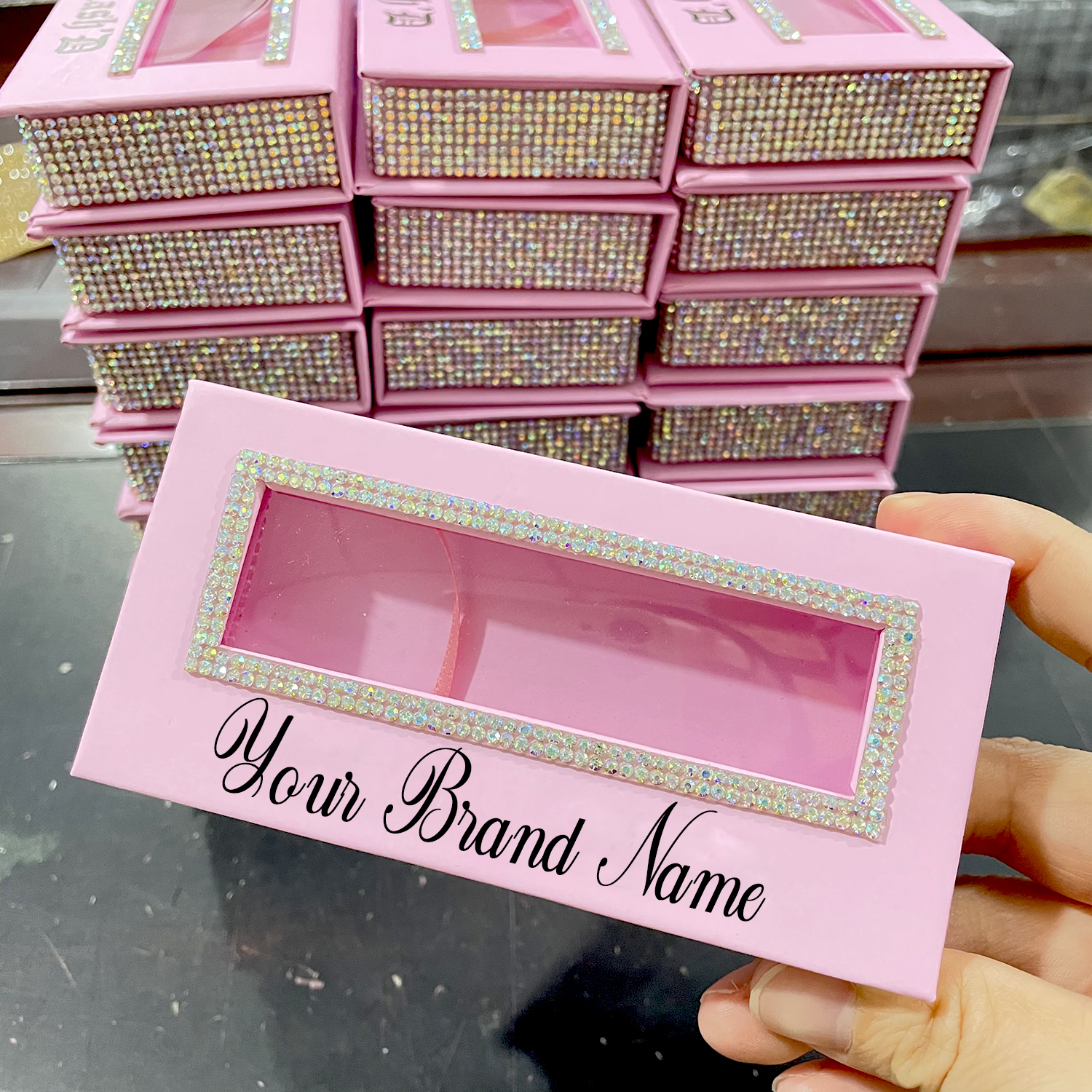 private label eyelash package lashbox packaging rhinestone eyelash box lovely 100% mink eyelashes packaging box OEM