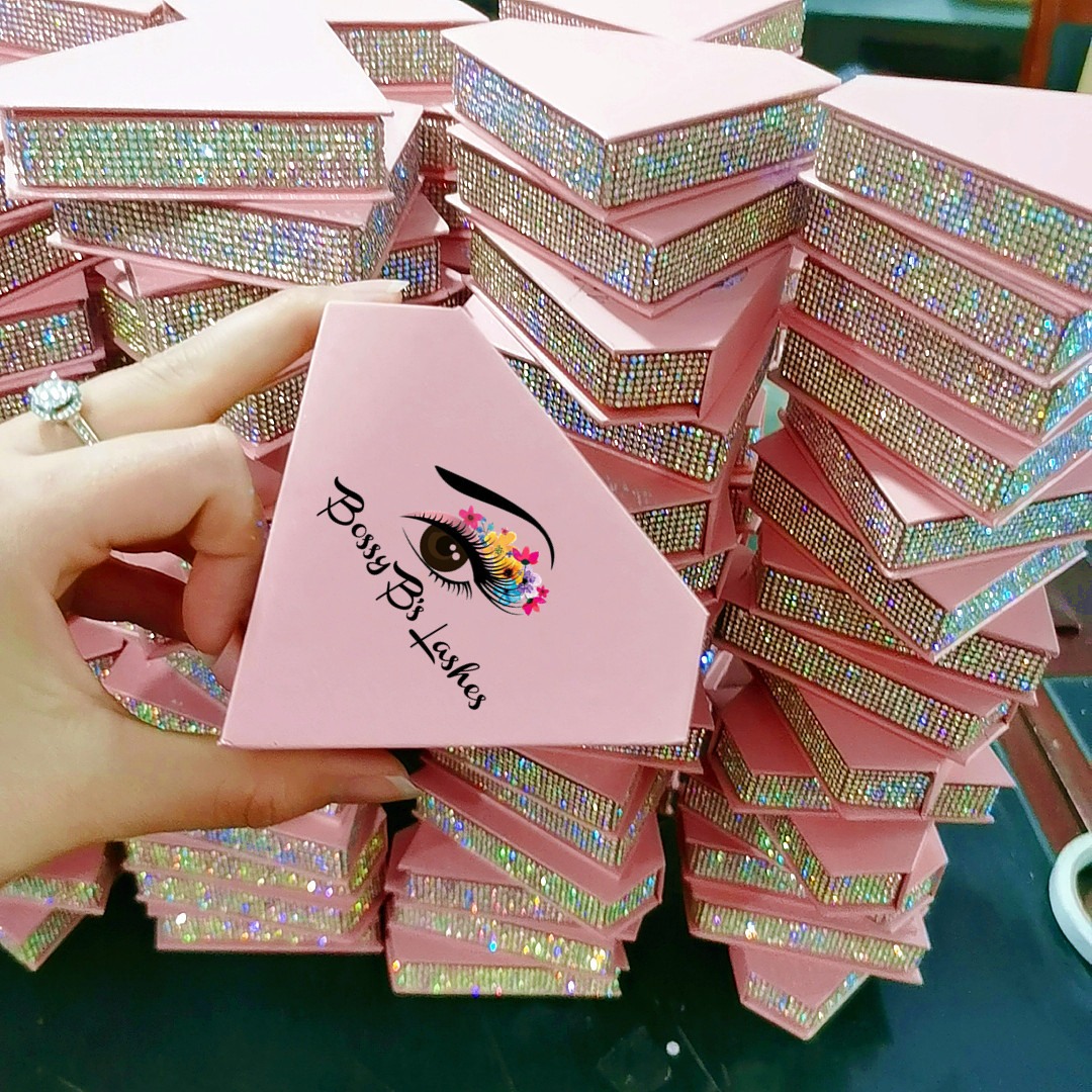 private label eyelash package lashbox packaging rhinestone eyelash box lovely 100% mink eyelashes packaging box OEM