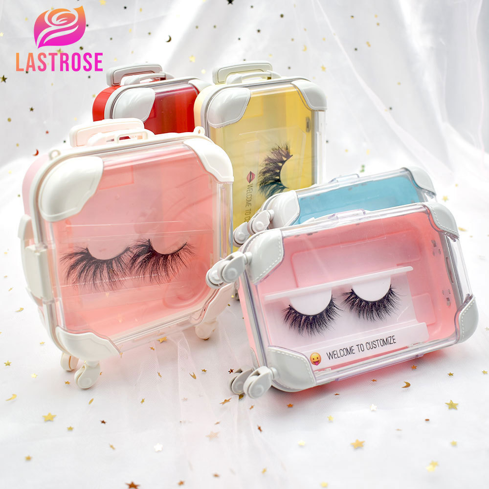 Luxury mini suitcase luggage eyelash packaging box plastic mini suitcase  for lipgloss empty lash case with OEM logo