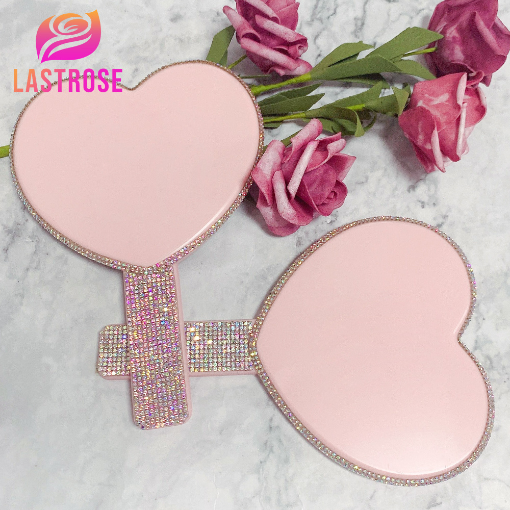 Lastrose Wholesale White Black Pink Private Label Mirror with Rhinestone Handheld Mirror Square Small Makeup Mirrors With Handle