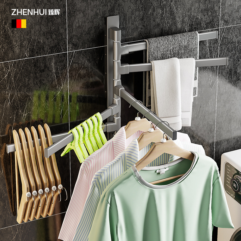 Non punching bathroom towel rack rotating multi pole bathroom hanging rack storage rack air drying