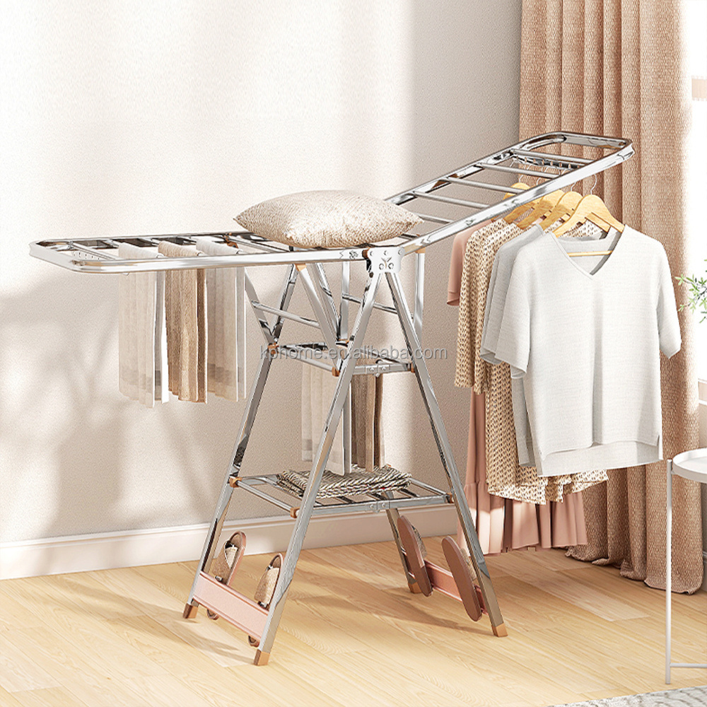 Stainless Steel Folding Butterfly Shape Clothes Drying Rack Outdoor Adjustable Cloth Stand Clothes Airer Dryer Rack