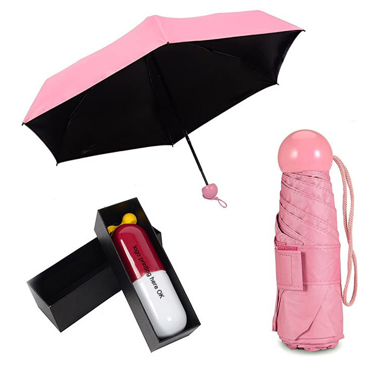 Ultra Lights and Small Mini Umbrella with Cute Capsule Case,5 Folding Compact Pocket Umbrella