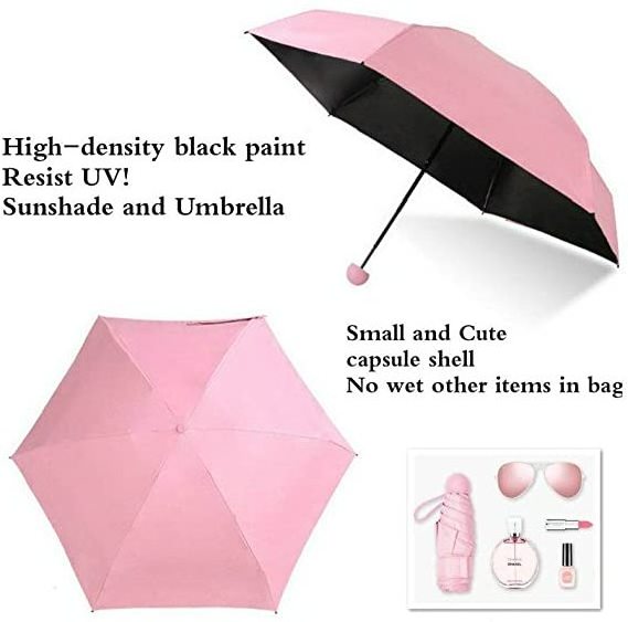 Mini Umbrella for Purse 5 Fold Upf 50 Anti-UV Compact Umbrellas for Rain and Sun