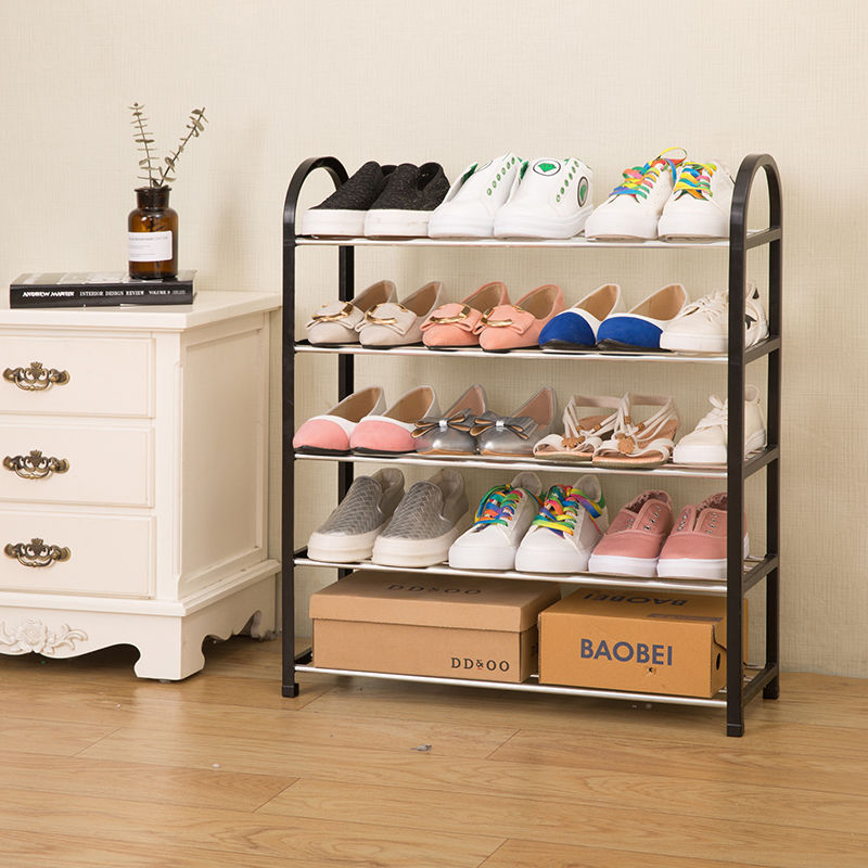 Shoe rack assembly, four layers of plastic, large square toe shoe rack, black sleeve storage rack