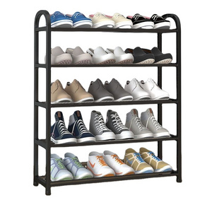 Shoe rack assembly, four layers of plastic, large square toe shoe rack, black sleeve storage rack