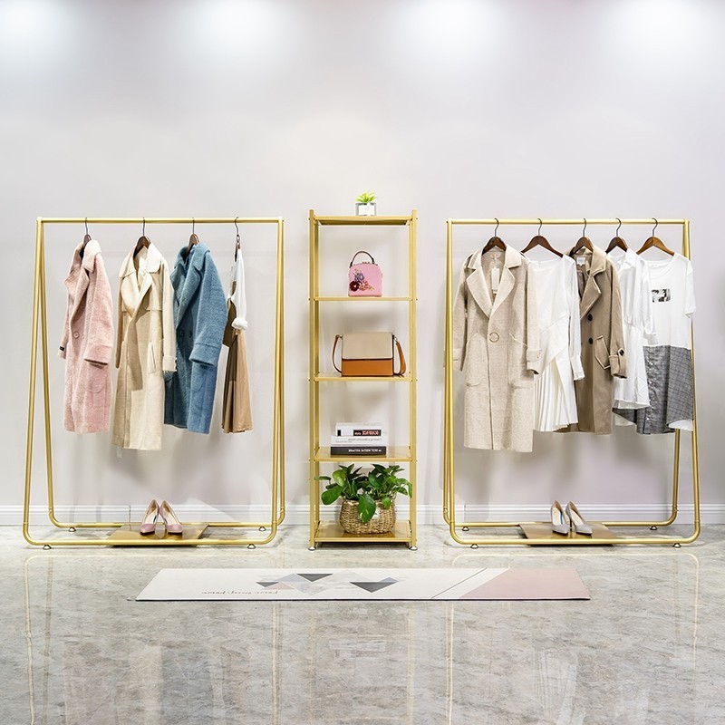 Gold light luxury shelf hanger live clothing rack floor-to-ceiling clothes rack clothing store display rack