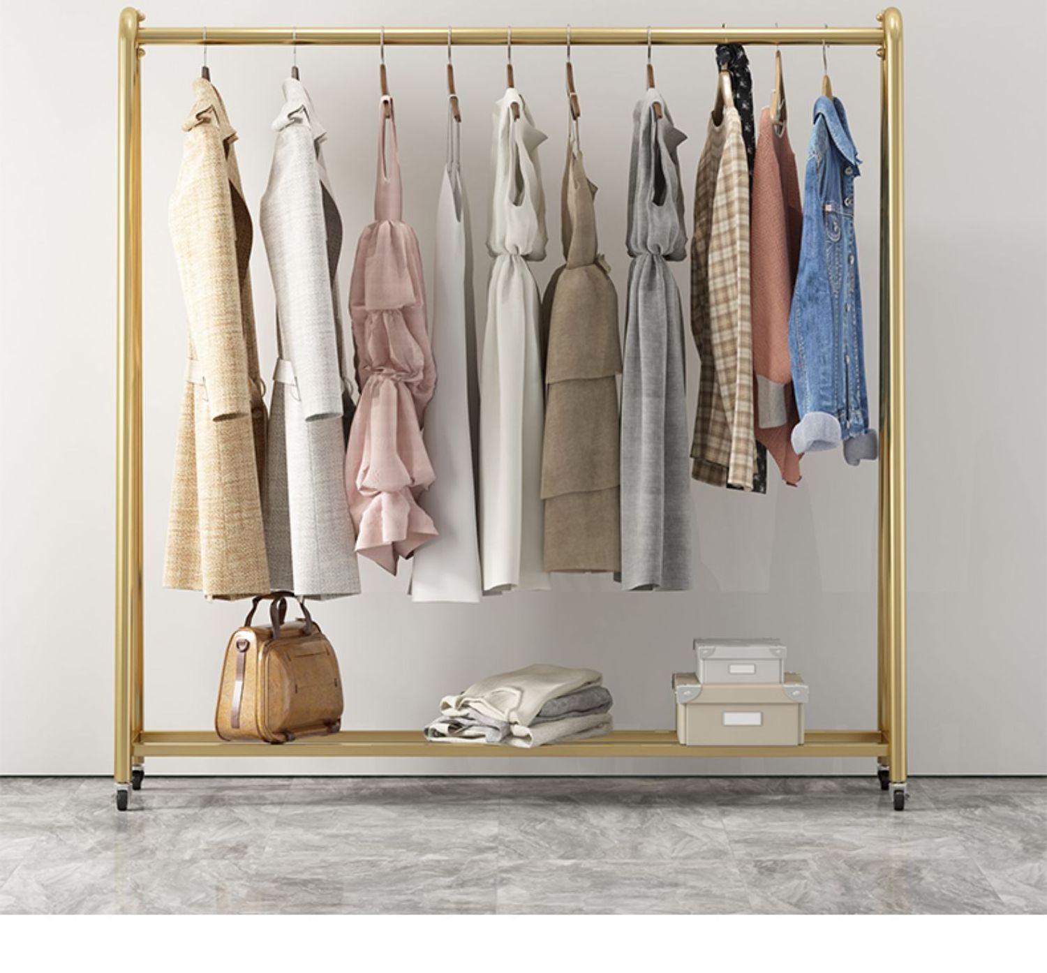 Nordic clothing rack floor-to-ceiling water pipe hanger live rack horizontal bar gantry home drying rod mobile pulley