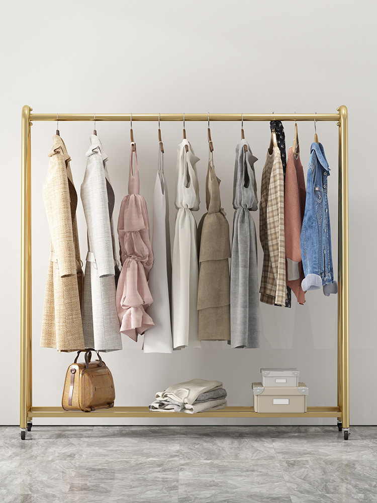 Nordic clothing rack floor-to-ceiling water pipe hanger live rack horizontal bar gantry home drying rod mobile pulley