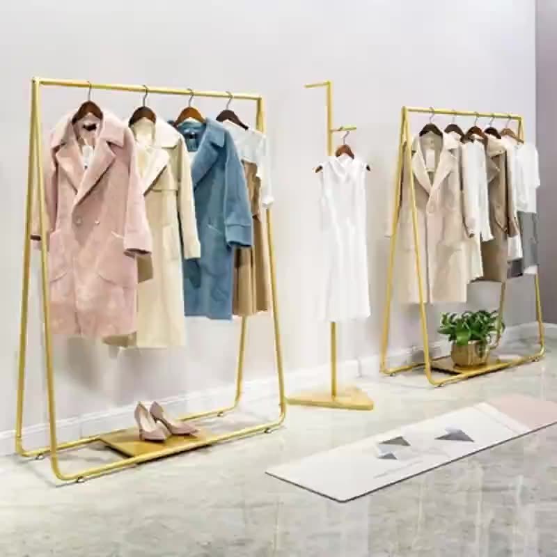 Gold light luxury shelf hanger live clothing rack floor-to-ceiling clothes rack clothing store display rack