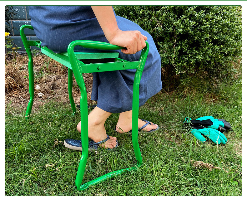 Heavy Duty Garden Seat Stool  Folding Bench with Large Tool Pocket and Soft EVA Kneeling Pad for Gardening