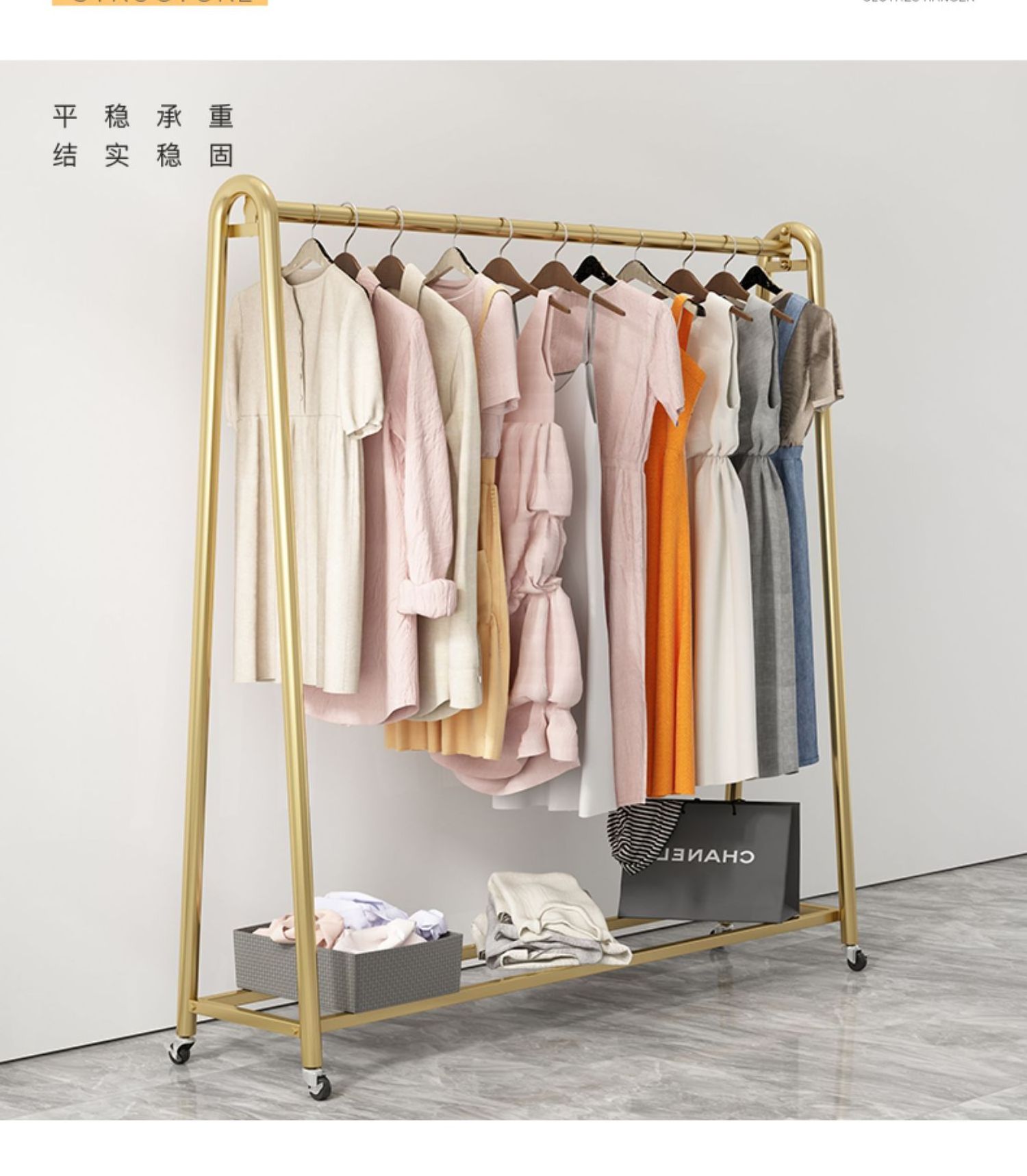 Nordic clothing rack floor-to-ceiling water pipe hanger live rack horizontal bar gantry home drying rod mobile pulley