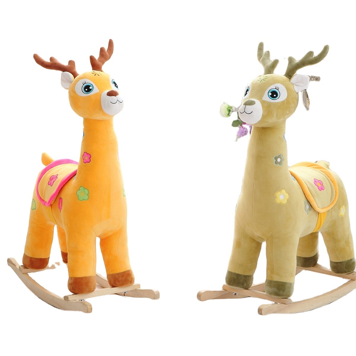 Children's wooden horse giraffe Rocking chair Plush cartoon rocking  horse baby creative birthday gift