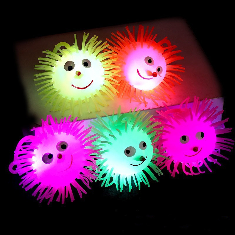 Hot selling Squeeze Stress Toys Tpr Hedgehog Puffer Led Toys Colorful Glowing Smile Nose Puffer Balls for Kids