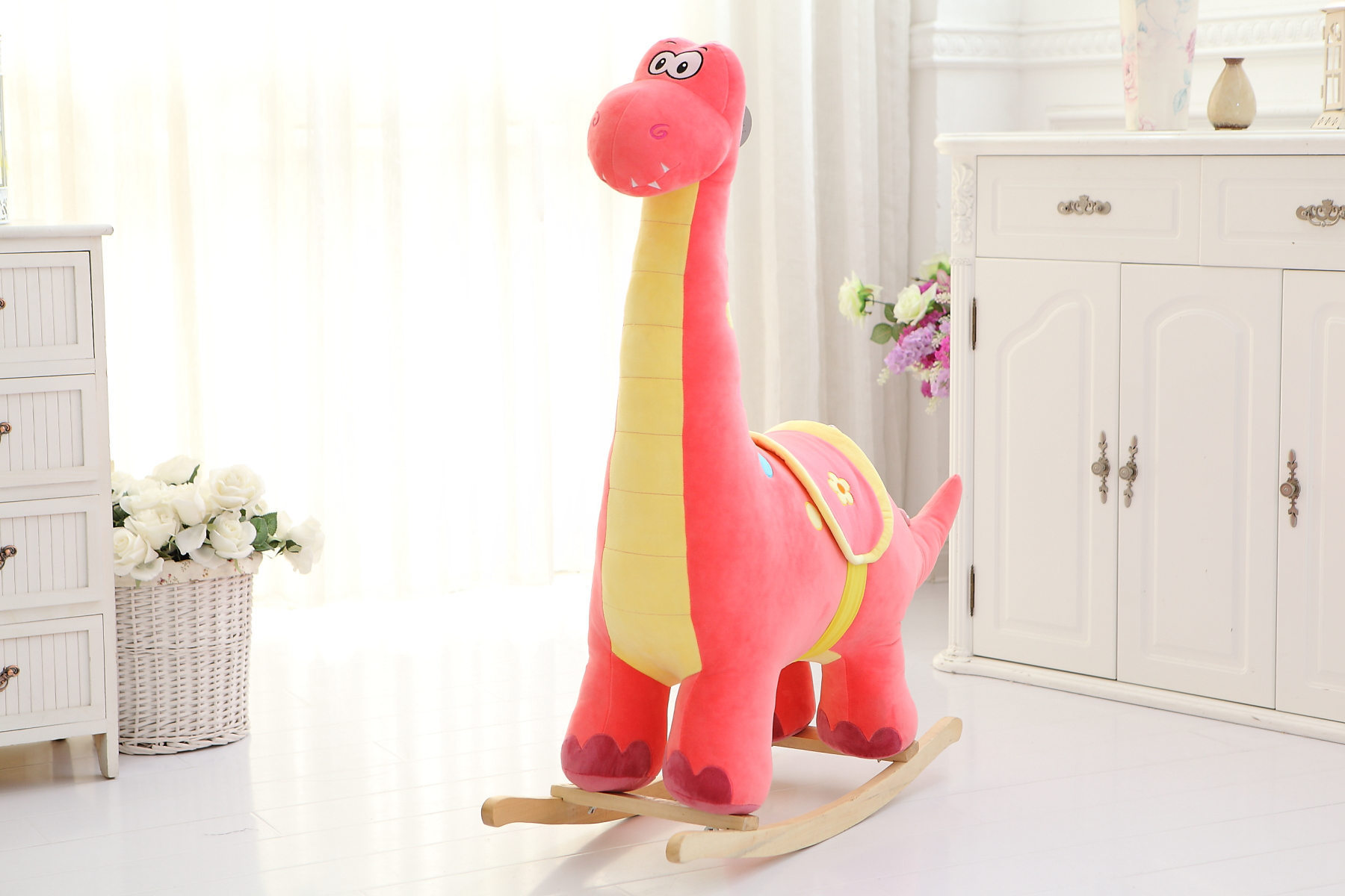 Children's wooden horse giraffe Rocking chair Plush cartoon rocking  horse baby creative birthday gift