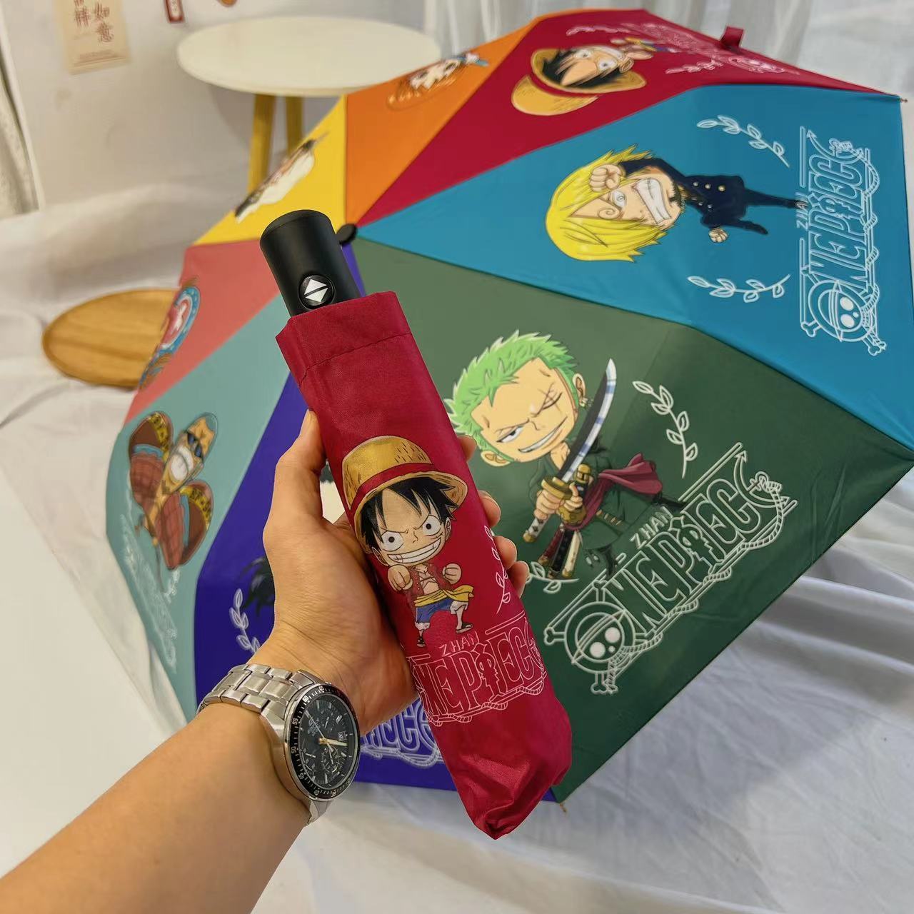 One Piece Cartoon anime boys kids umbrellas rainy and Sunny protection UV automatic folding umbrellas