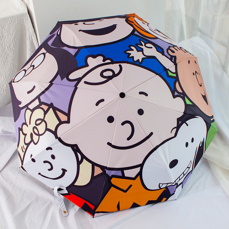 Anime Snoopyy cartoon automatic Umbrella folding UV protection children's 3 fold umbrellas