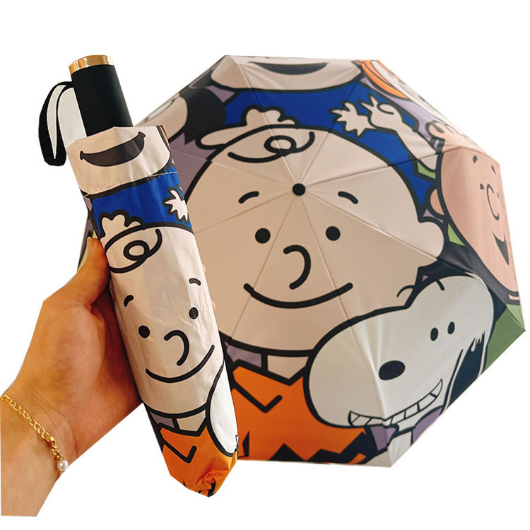 Anime Snoopyy cartoon automatic Umbrella folding UV protection children's 3 fold umbrellas