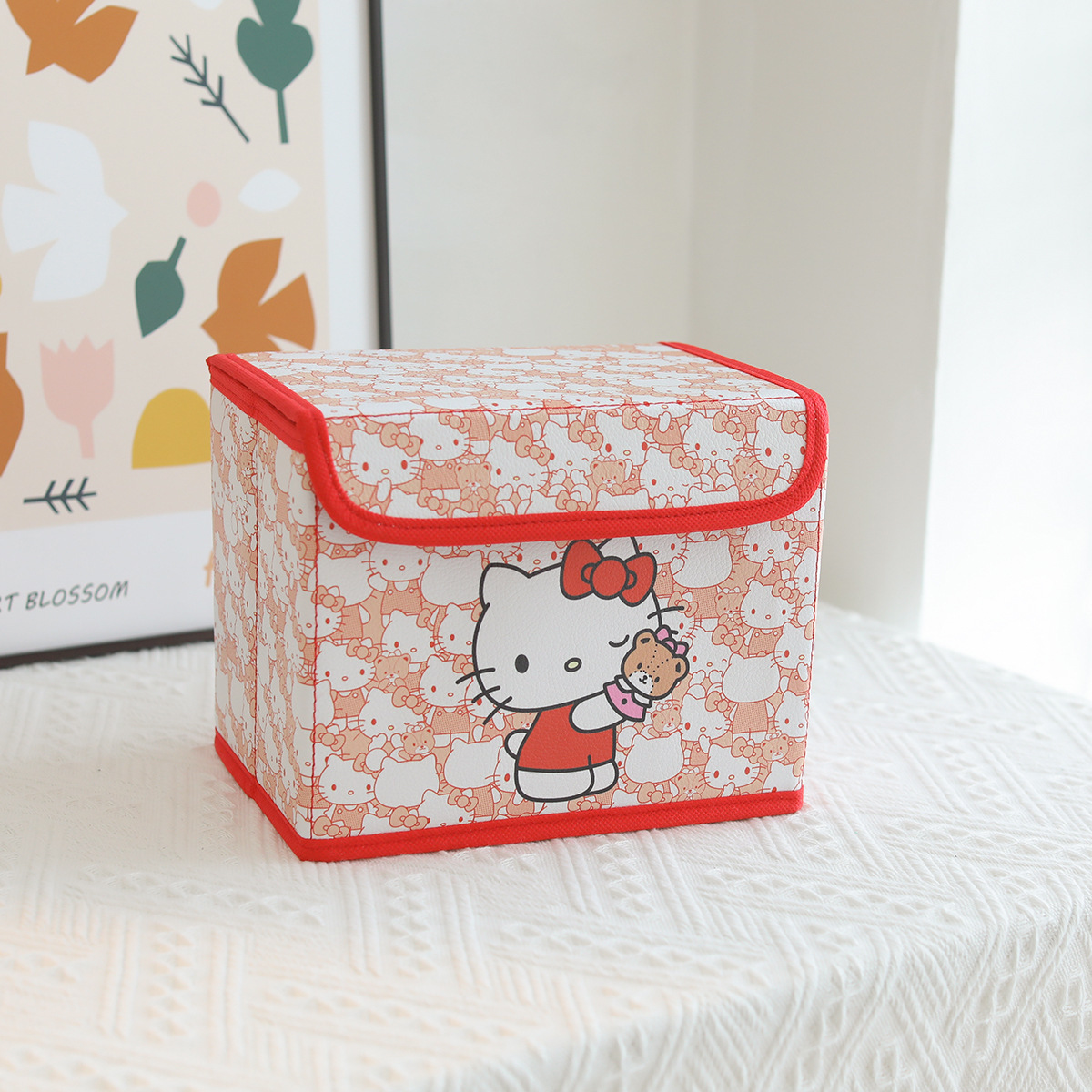 Hello KT Cartoon PU desktop sundry small storage box Dresser folding storage box