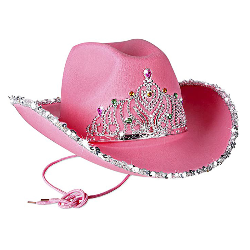 Pink Cowboy Hat With Tiara - CHILD/ADULT SIZE, Pinky Felt Cowboy Hat for Western Costume, CowGirl Pretend Plays