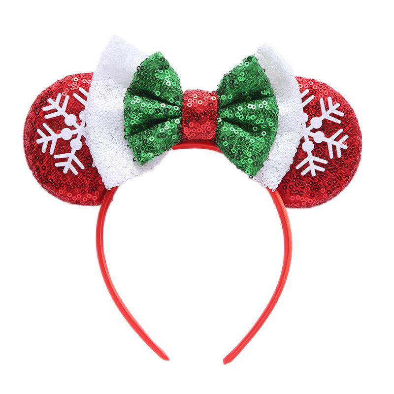 Christmas Mouse Ears Bow Headband Sequin Hair Hoop, Glitter Party Princess Decoration Cosplay Costume Accessories for Girls & Wo