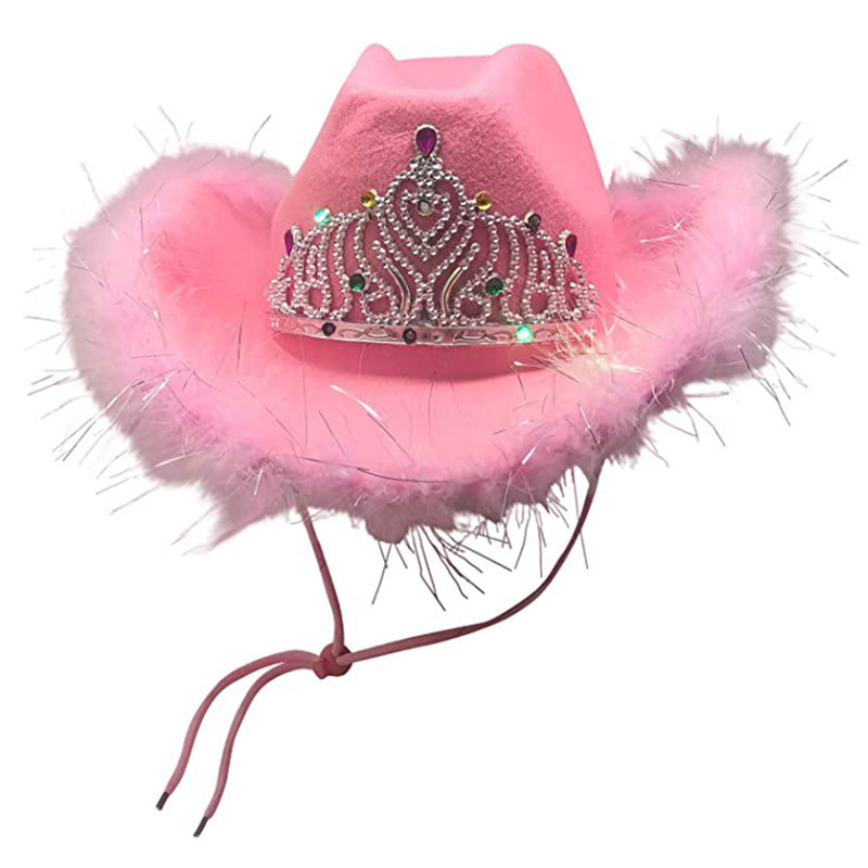 Pink Cowboy Hat With Tiara - CHILD/ADULT SIZE, Pinky Felt Cowboy Hat for Western Costume, CowGirl Pretend Plays