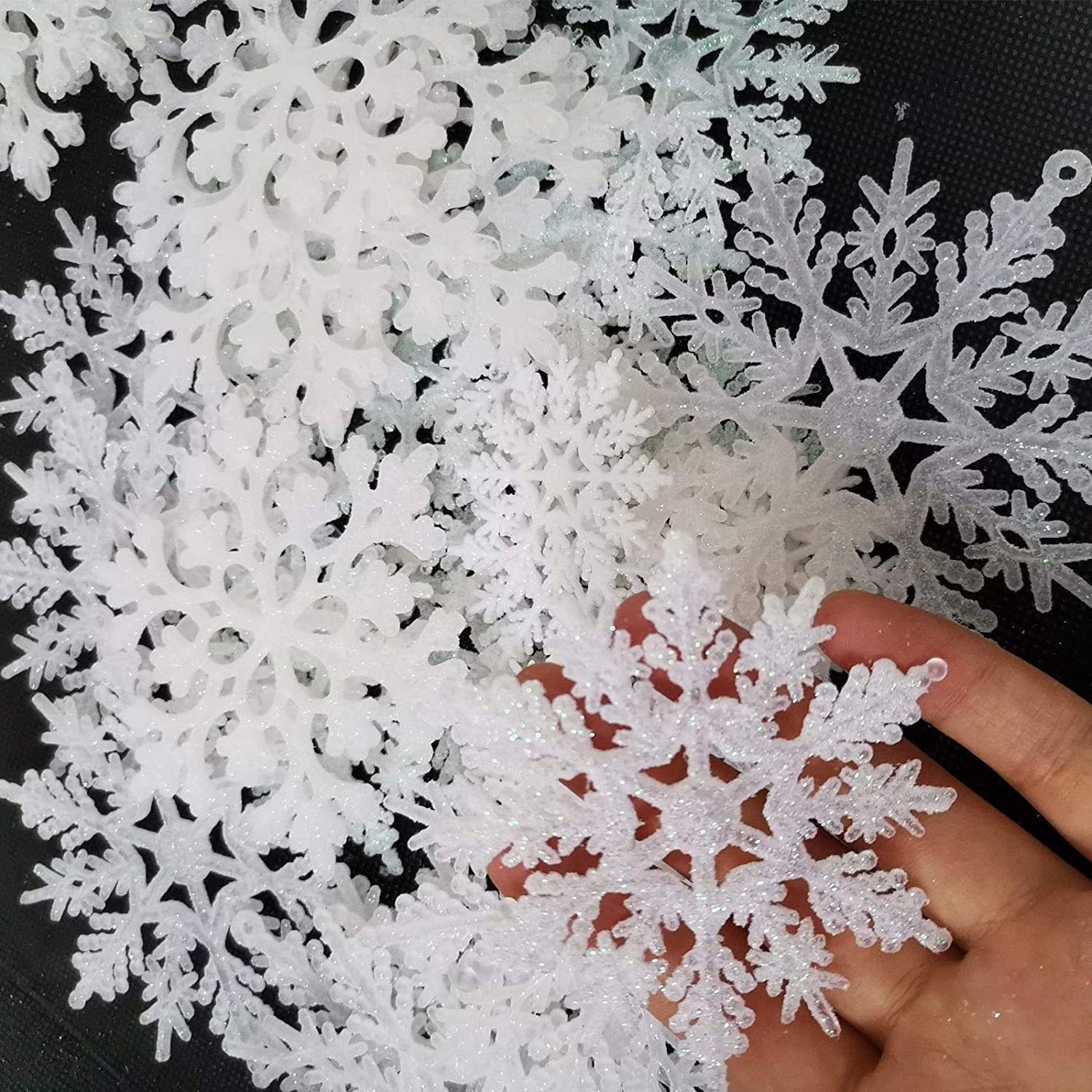 36 pcs Silver Snowflake Ornaments Plastic Glitter Snow Flakes Ornaments for Winter Christmas Tree Decorations Size Varies Crafts