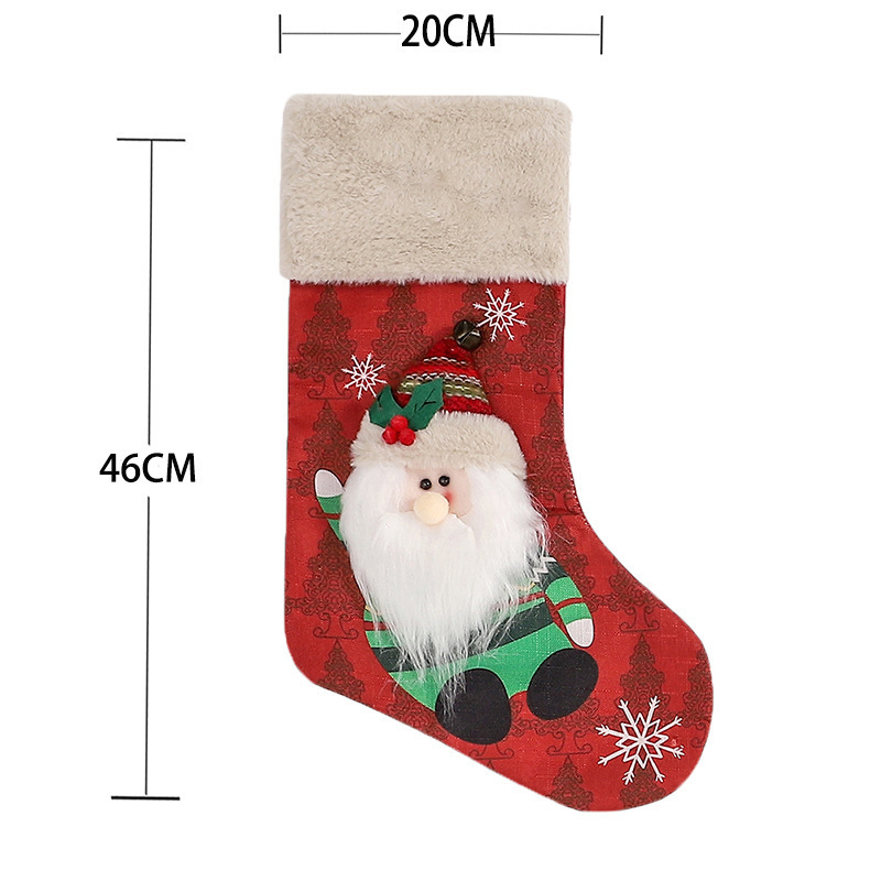 Big Xmas Stockings with Snowflake Santa Snowman Reindeer Penguin Plush Faux Fur Cuff Stockings for Hanging Xmas Home Decor