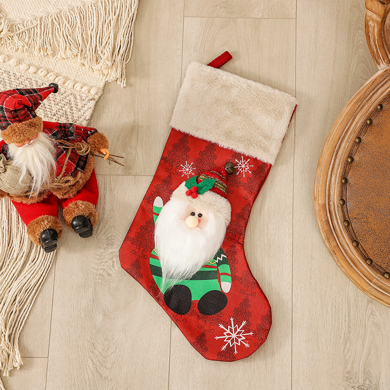 Big Xmas Stockings with Snowflake Santa Snowman Reindeer Penguin Plush Faux Fur Cuff Stockings for Hanging Xmas Home Decor