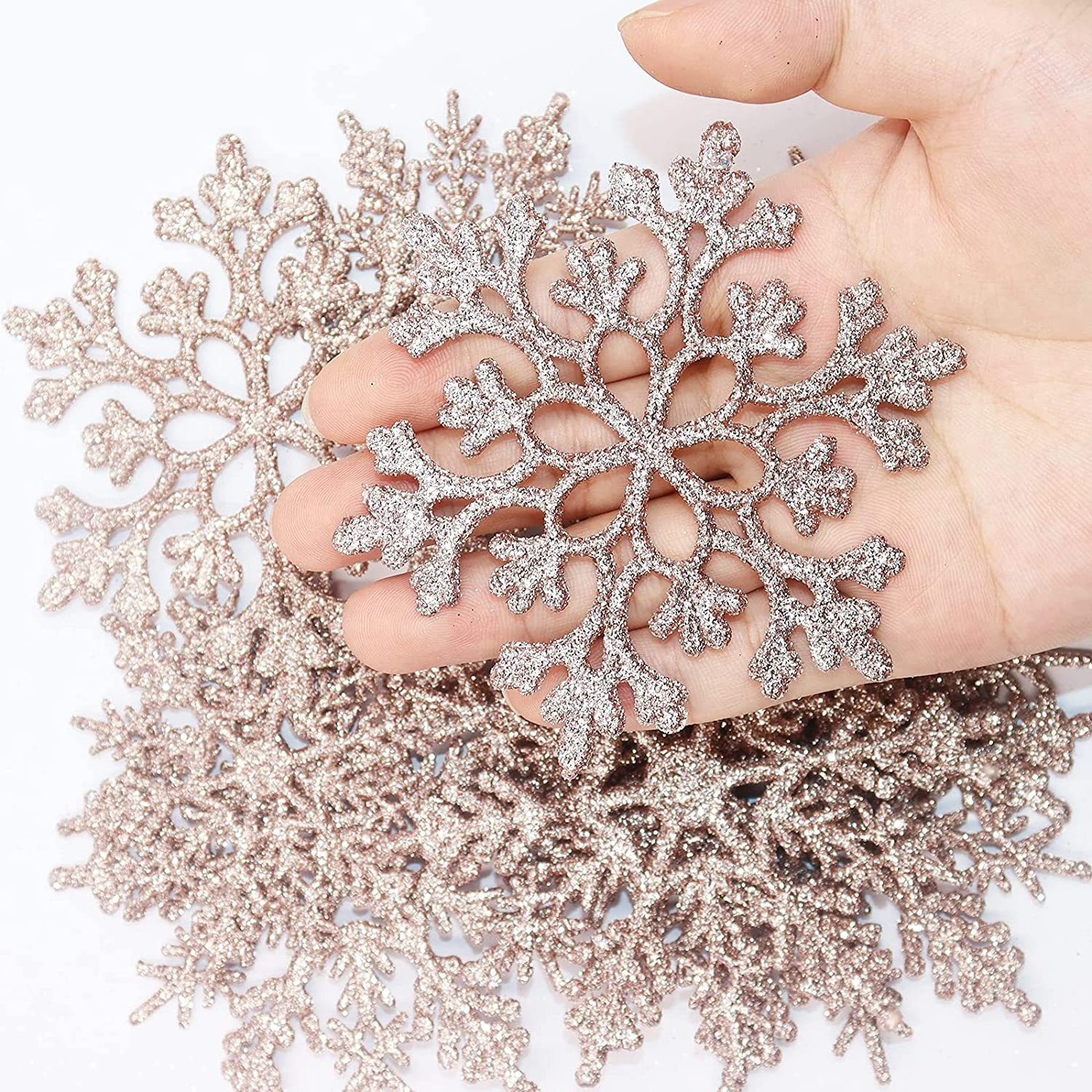 36 pcs Silver Snowflake Ornaments Plastic Glitter Snow Flakes Ornaments for Winter Christmas Tree Decorations Size Varies Crafts