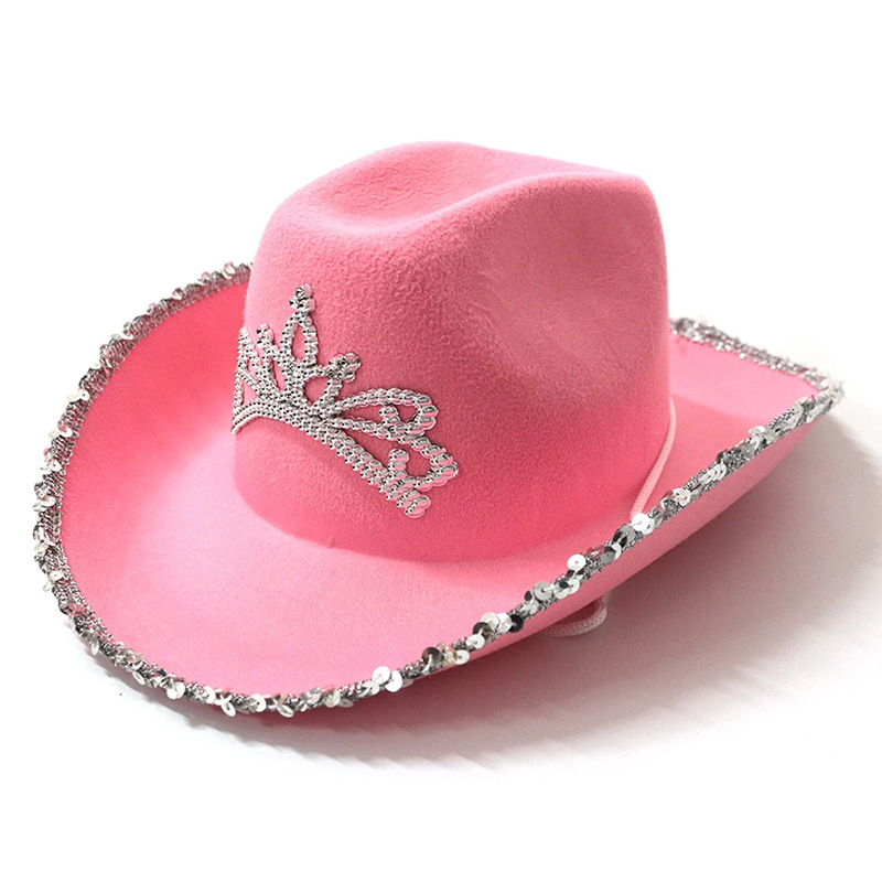 Pink Cowboy Hat With Tiara - CHILD/ADULT SIZE, Pinky Felt Cowboy Hat for Western Costume, CowGirl Pretend Plays