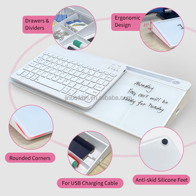 KBW Computer Pad Keyboard Whiteboard Small Magnetic Glass Dry Erase Board Desktop Glass Whiteboard with Drawer Desk Organizers