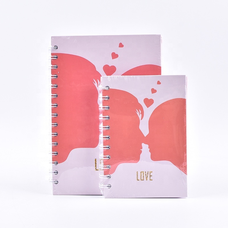 School Office Cute Love Heart Design Double Ring Spiral Wire Notebook With Line pages