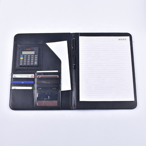 Custom A4 Business Document Folder Calculator Executive Conference Pu Leather Business Zip Portfolio