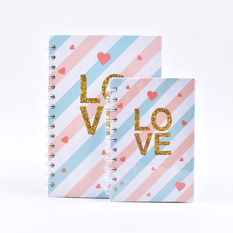 School Office Cute Love Heart Design Double Ring Spiral Wire Notebook With Line pages