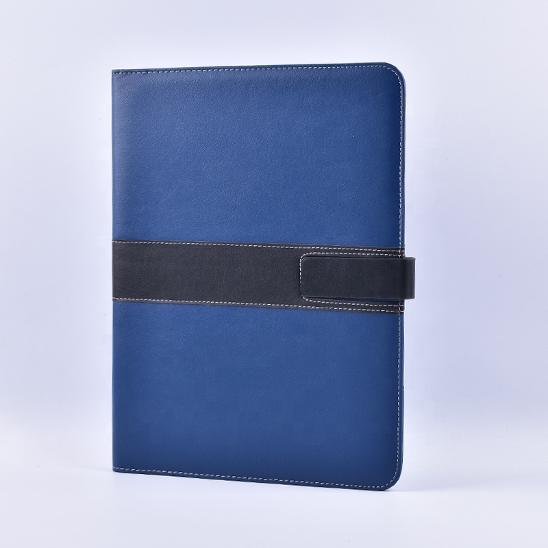 Office Document Organizer With Business Card Holders Blue A4 PU Leather Resume Portfolio Folder